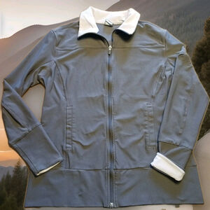 Nike Fit Dry Women's XL 16-18 Gray White Collar Long Sleeves Full Zipper Jacket